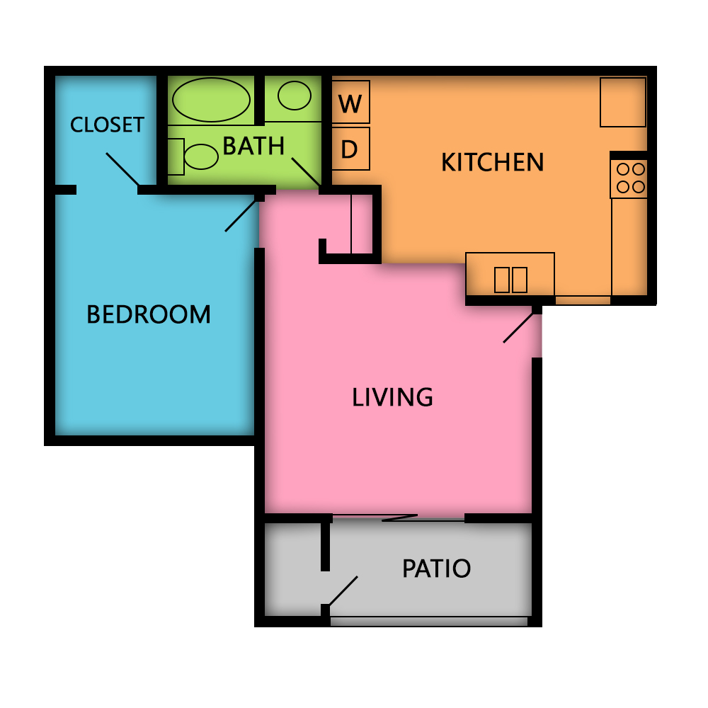 This image is the visual schematic floorplan representation of The Kavai at Silver Palms Apartments.